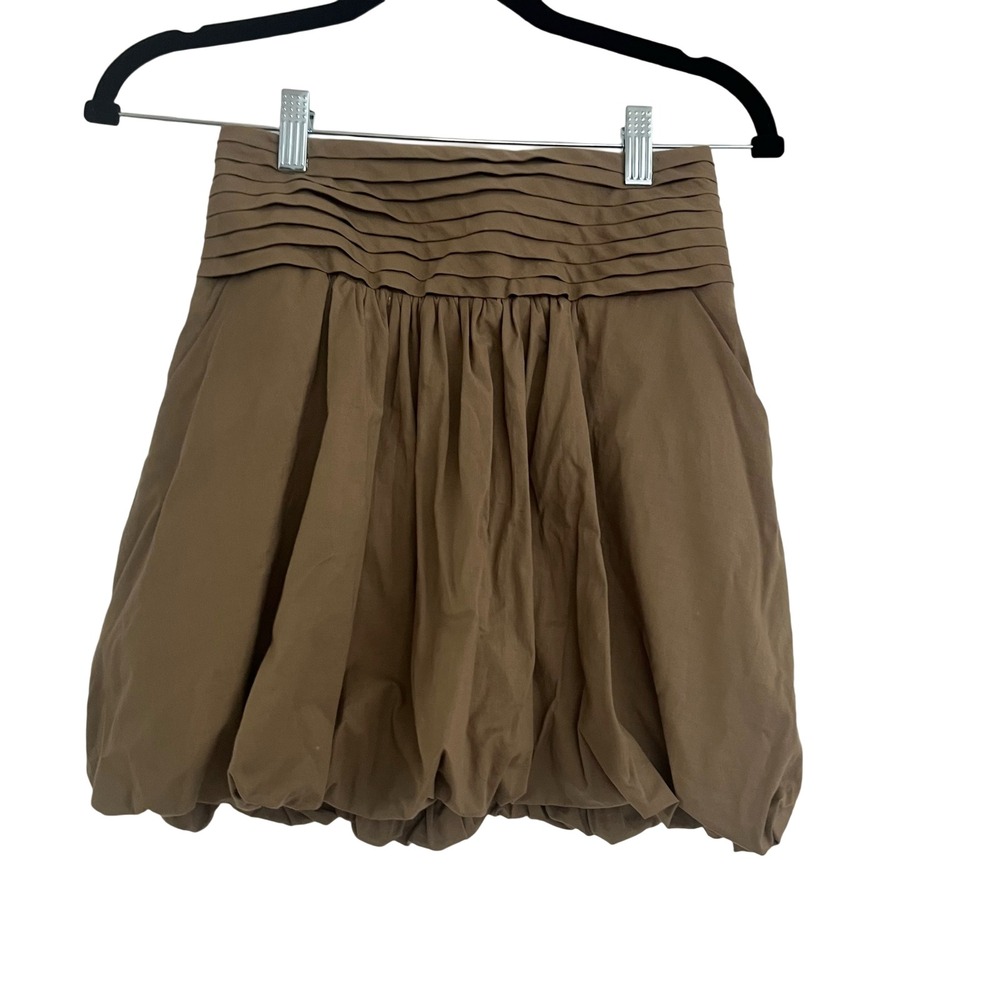 Ramy Brook Pattie Skirt Womens Small Safari Brown NEW Bubble Hem Pintuck Mini